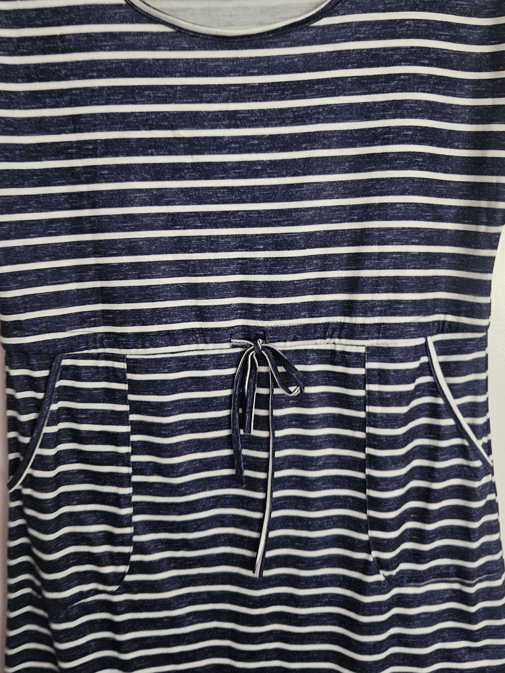Navy and White Striped Womens Dress with Drawstring Waist